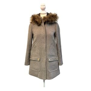 J.Crew Women's Winter Coat Jacket Wool Blend w/ Faux Fur Hood Gray Sz Petite 00